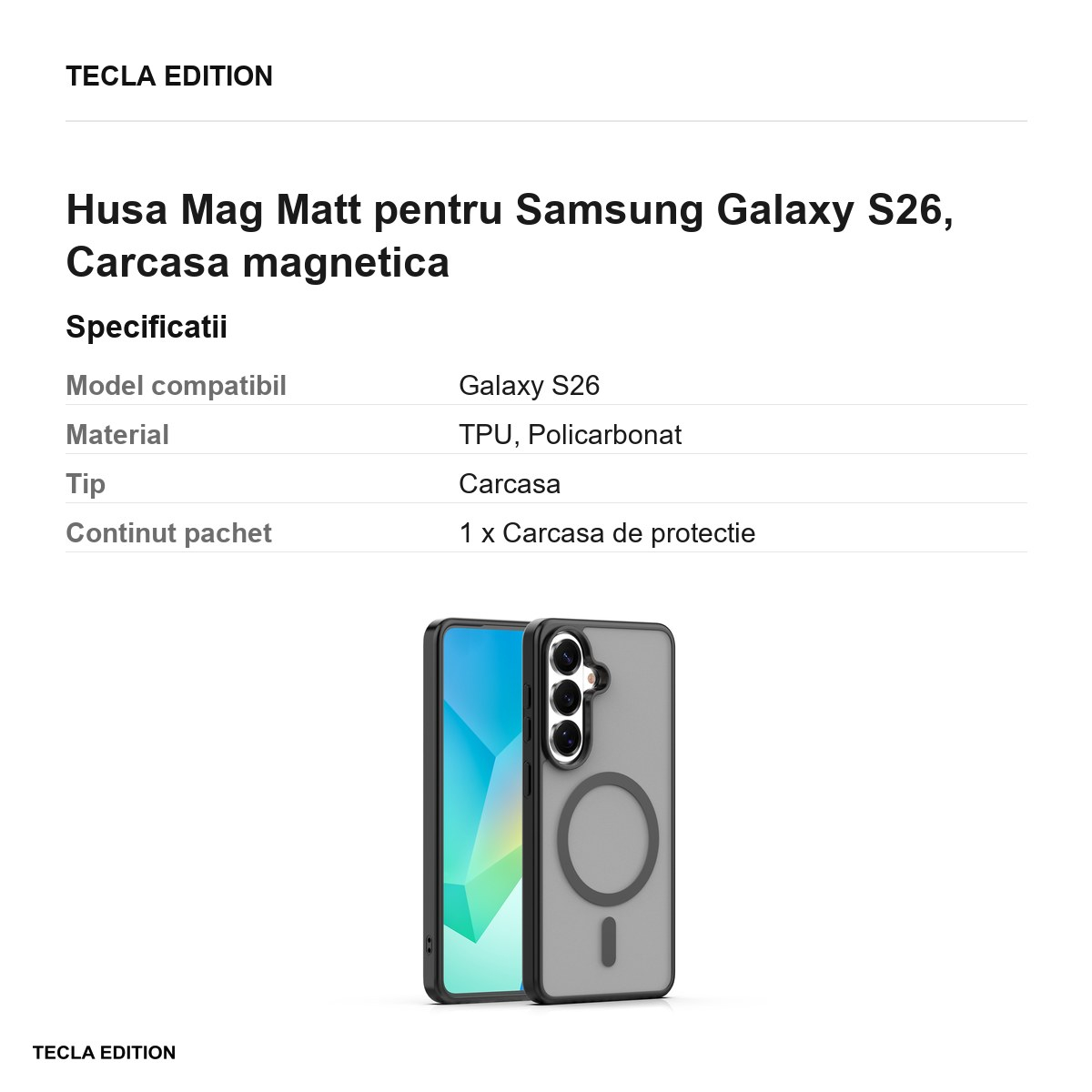 Husa Mag Matt pentru Samsung Galaxy S26, Carcasa magnetica, Negru [3]