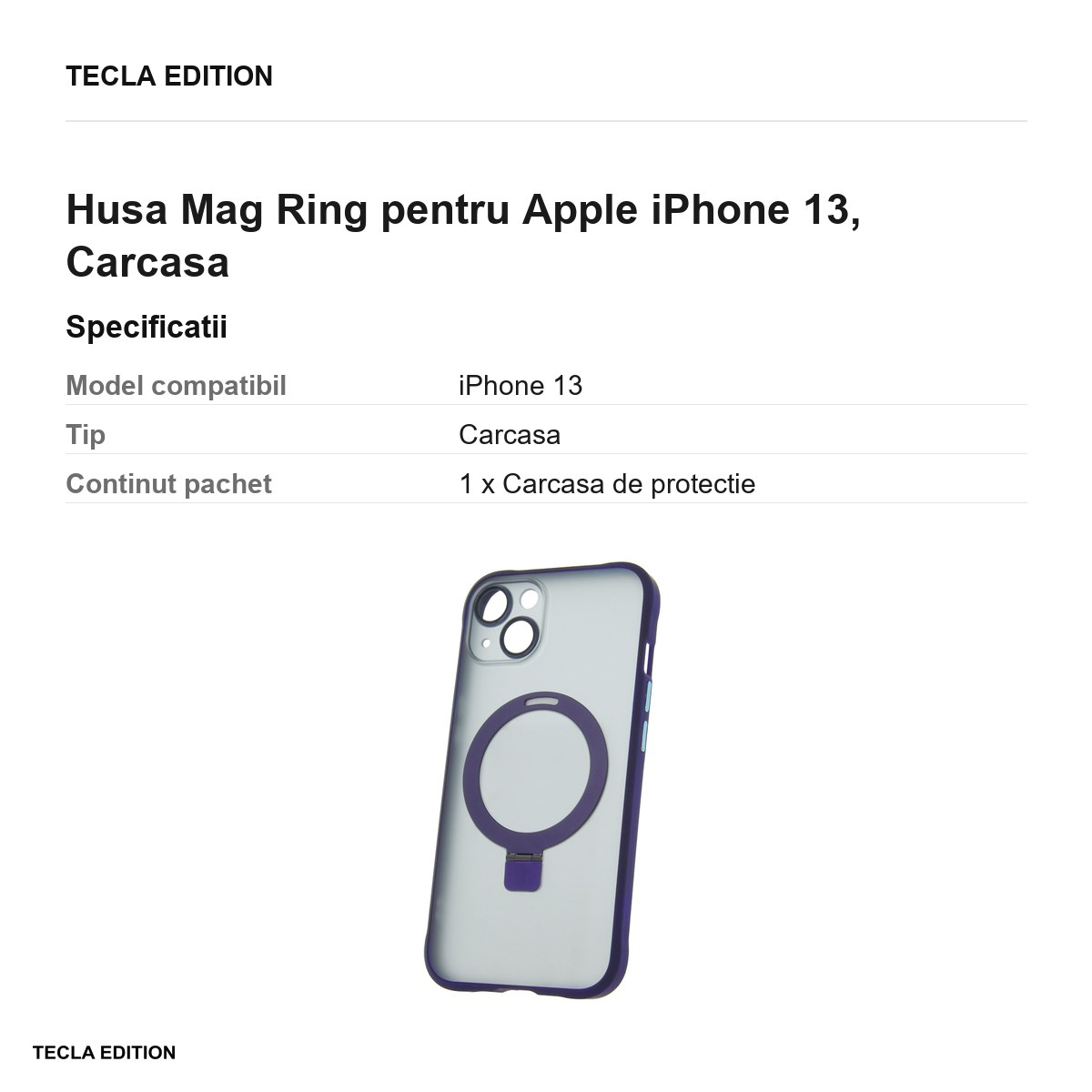 Husa Mag Ring pentru Apple iPhone 13, Carcasa, Violet [3]