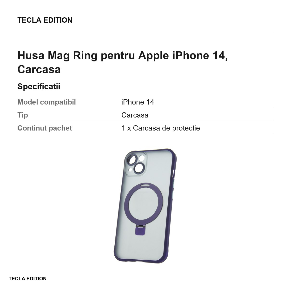Husa Mag Ring pentru Apple iPhone 14, Carcasa, Violet [3]