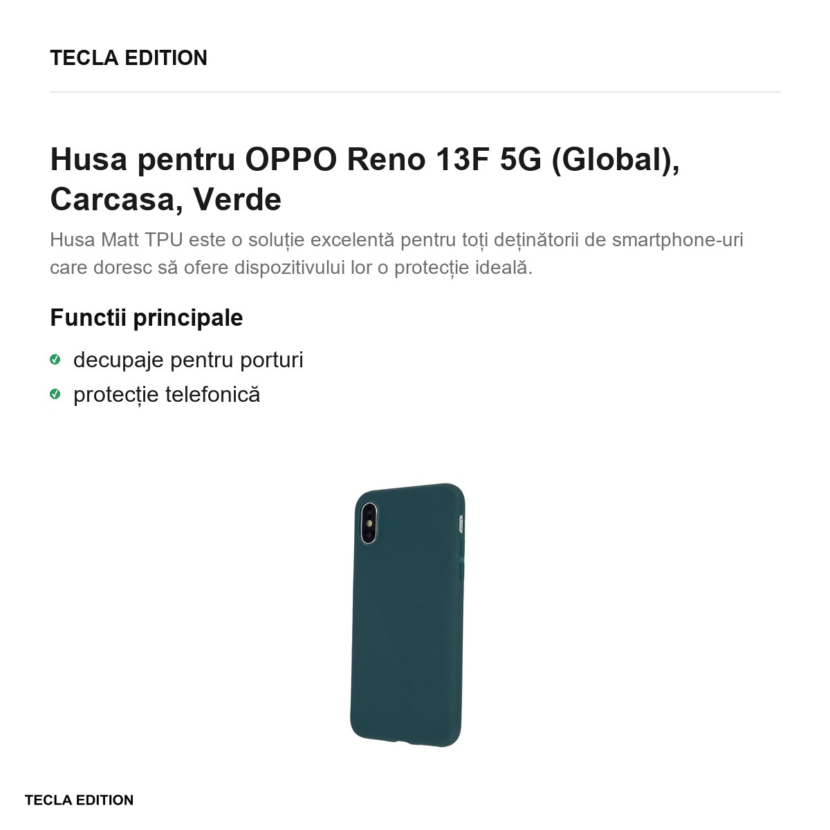 Husa Matt TPU forest pentru OPPO Reno 13F 5G (Global), Carcasa, Verde [2]
