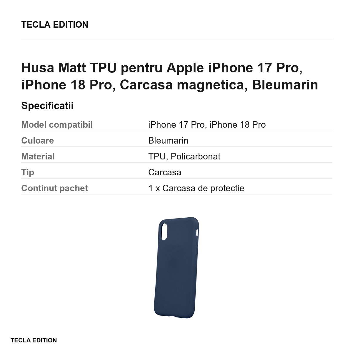 Husa Matt TPU pentru Apple iPhone 17 Pro, iPhone 18 Pro, Carcasa magnetica, Bleumarin [3]