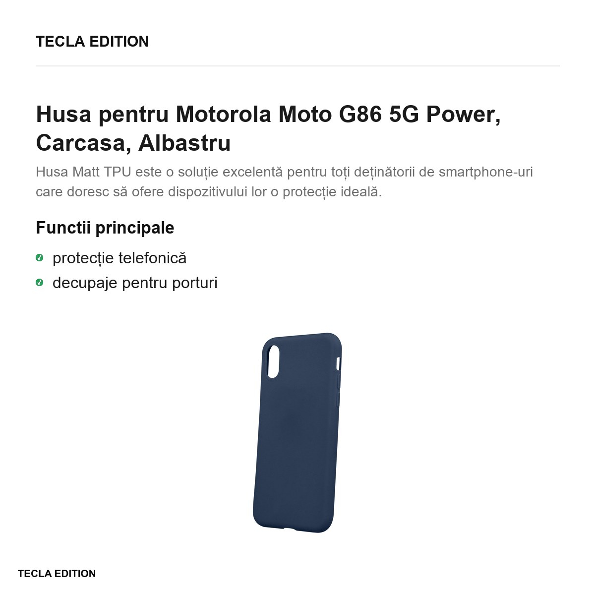 Husa Matt TPU pentru Motorola Moto G86 5G Power, Carcasa, Albastru [2]