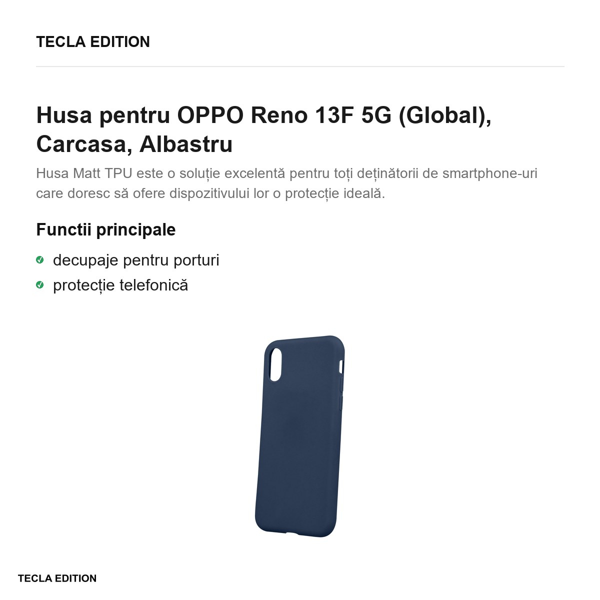 Husa Matt TPU pentru OPPO Reno 13F 5G (Global), Carcasa, Albastru [2]