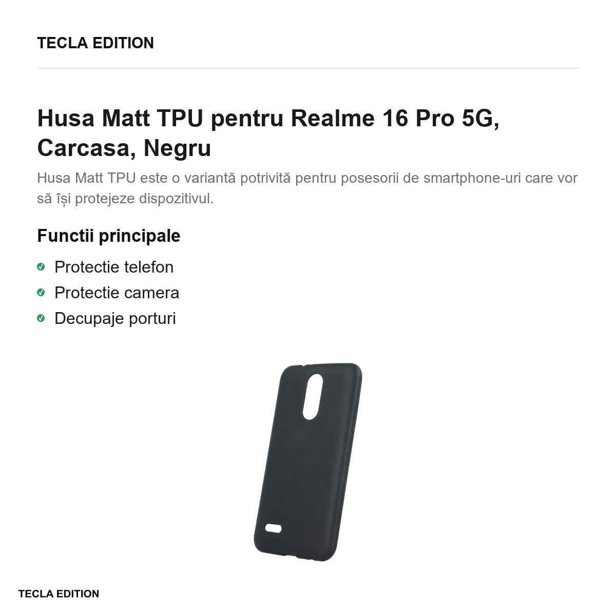 Husa Matt TPU pentru Realme 16 Pro 5G, Carcasa, Negru [2]