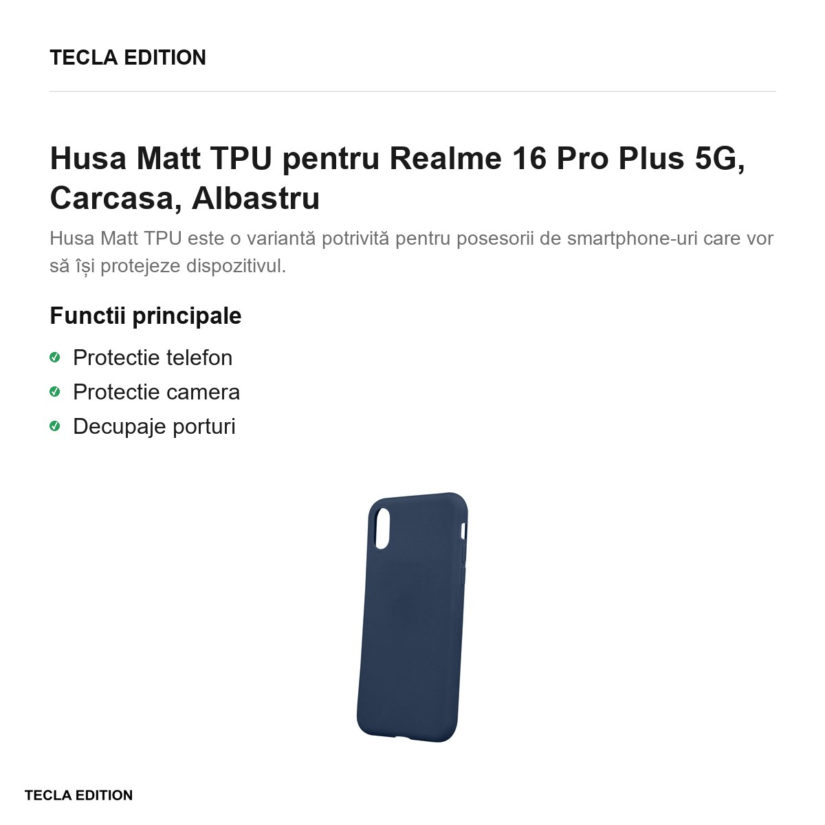 Husa Matt TPU pentru Realme 16 Pro Plus 5G, Carcasa, Albastru [2]