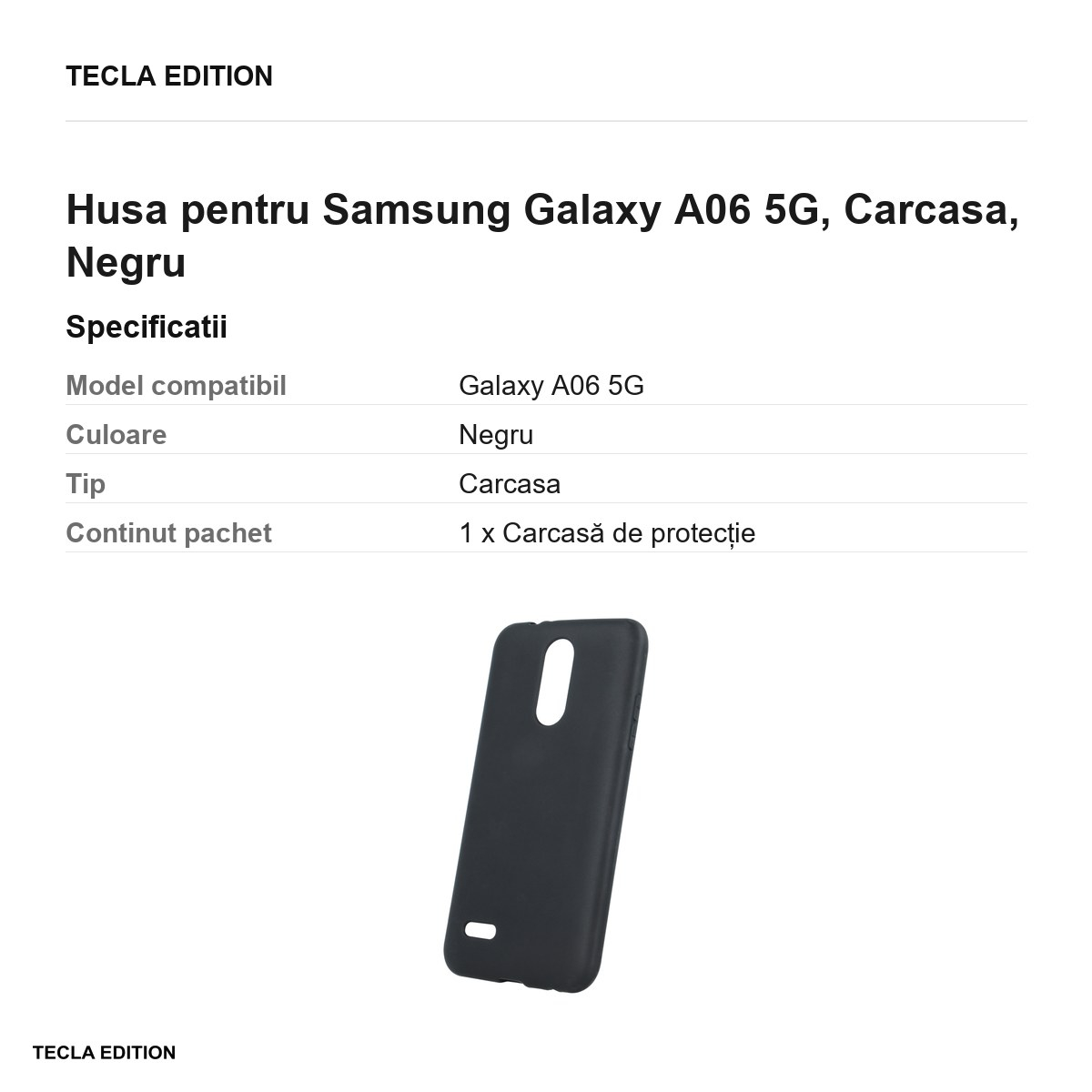 Husa Matt TPU pentru Samsung Galaxy A06 5G, Carcasa, Negru [3]