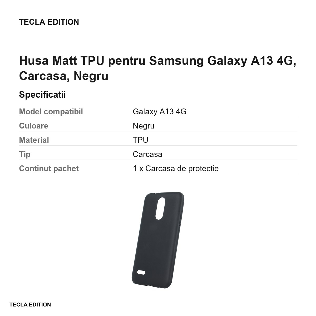 Husa Matt TPU pentru Samsung Galaxy A13 4G, Carcasa, Negru [3]