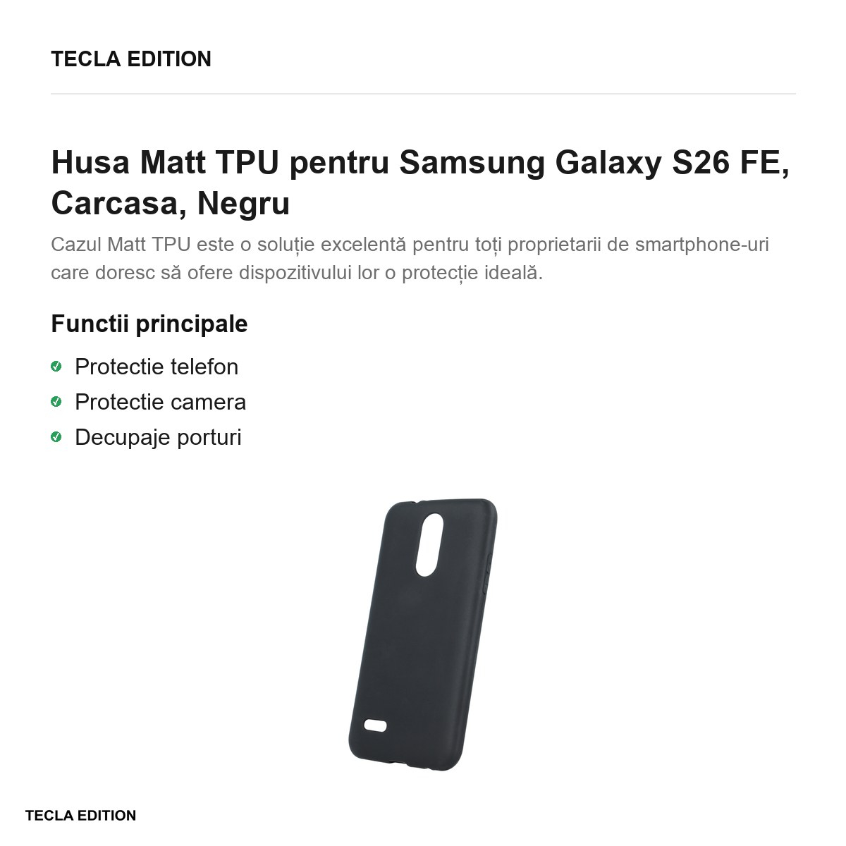 Husa Matt TPU pentru Samsung Galaxy S26 FE, Carcasa, Negru [2]