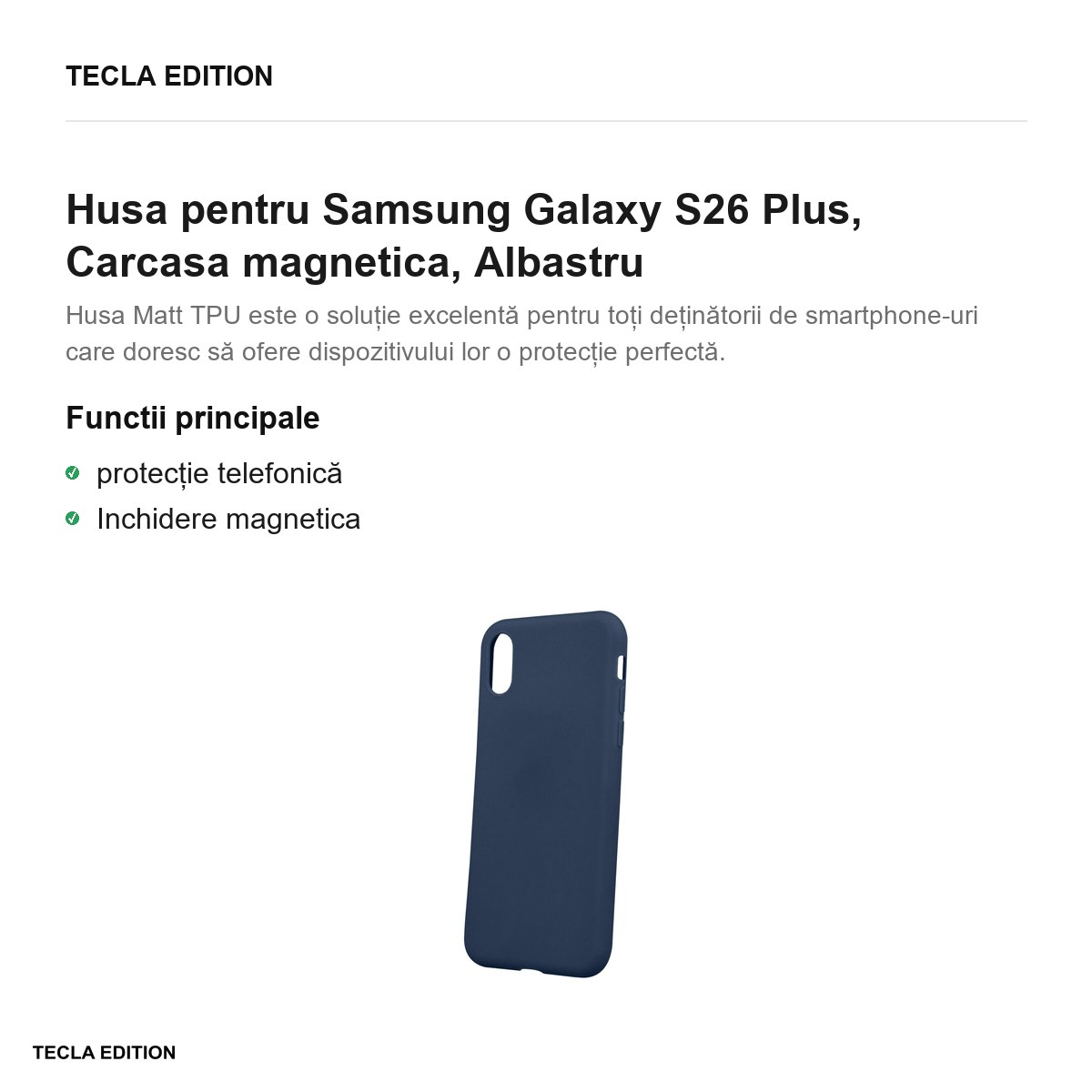 Husa Matt TPU pentru Samsung Galaxy S26 Plus, Carcasa magnetica, Albastru [2]
