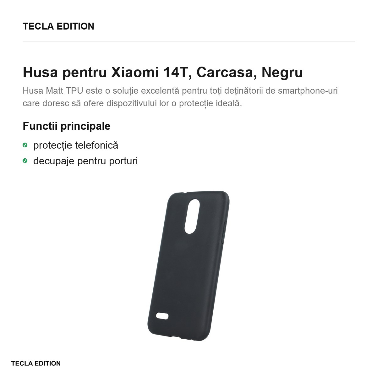 Husa Matt TPU pentru Xiaomi 14T, Carcasa, Negru [2]
