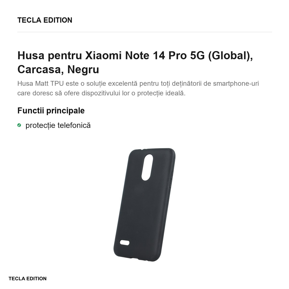 Husa Matt TPU pentru Xiaomi Note 14 Pro 5G (Global), Carcasa, Negru [2]