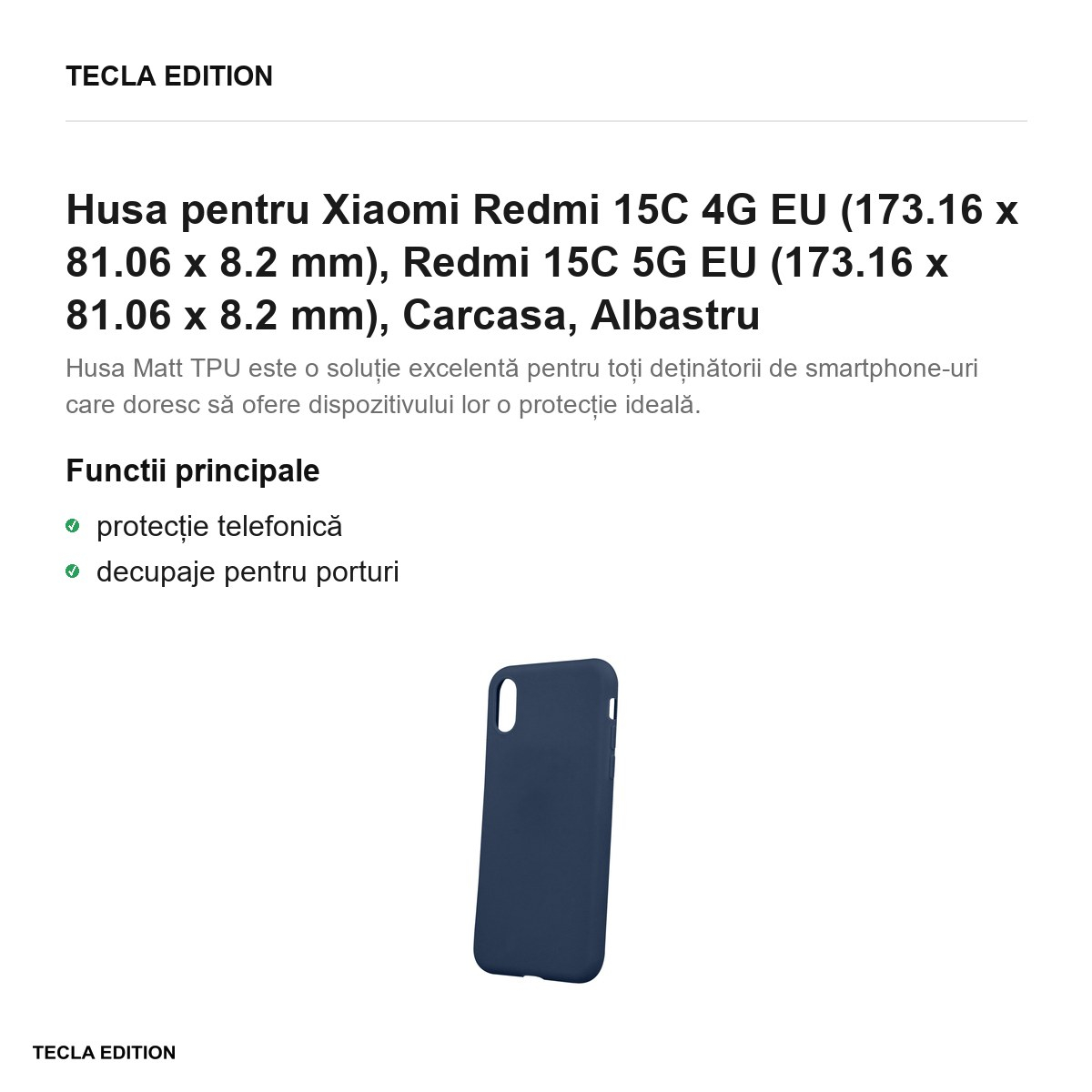 Husa Matt TPU pentru Xiaomi Redmi 15C 4G EU, Redmi 15C 5G EU, Carcasa, Albastru [2]