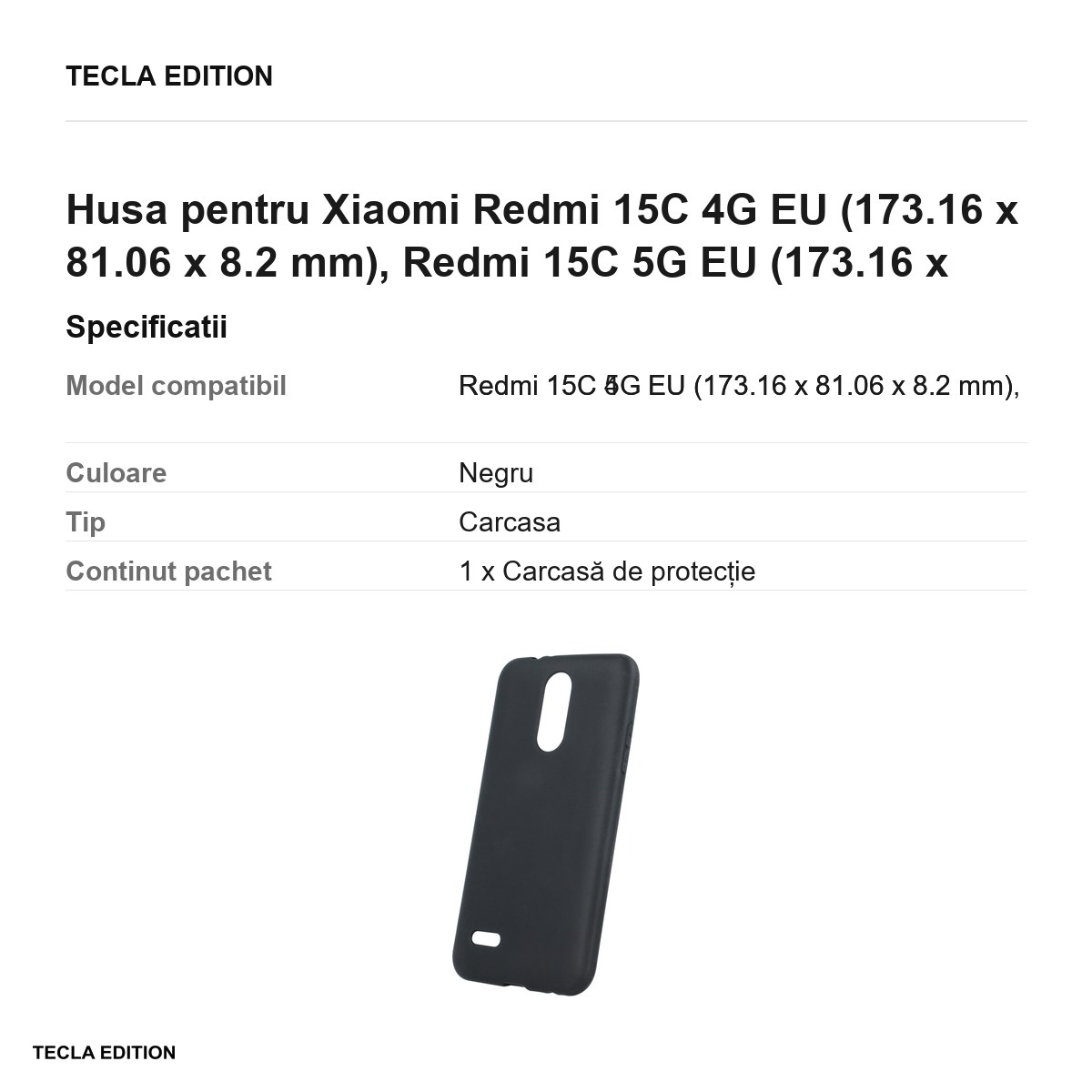 Husa Matt TPU pentru Xiaomi Redmi 15C 4G EU, Redmi 15C 5G EU, Carcasa, Negru [3]