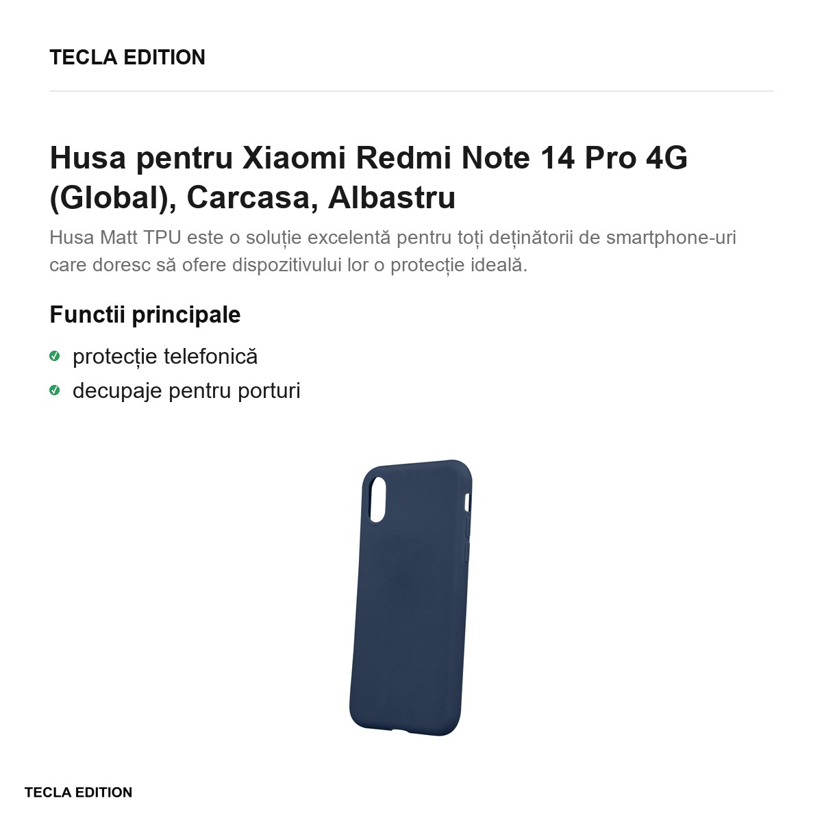 Husa Matt TPU pentru Xiaomi Redmi Note 14 Pro 4G (Global), Carcasa, Albastru [2]