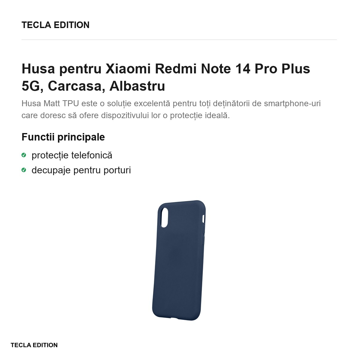 Husa Matt TPU pentru Xiaomi Redmi Note 14 Pro Plus 5G, Carcasa, Albastru [2]