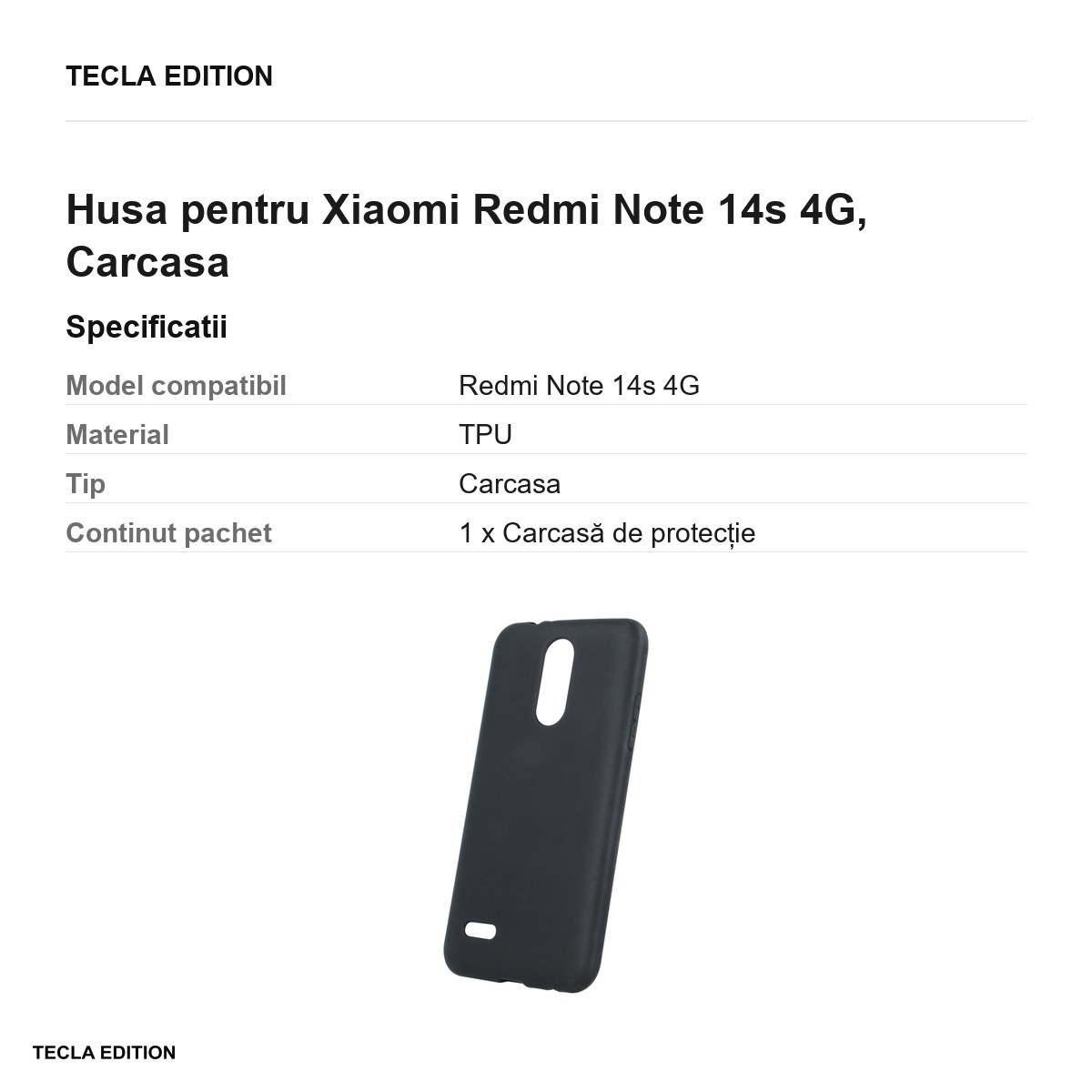 Husa Matt TPU pentru Xiaomi Redmi Note 14s 4G, Carcasa, Negru [3]