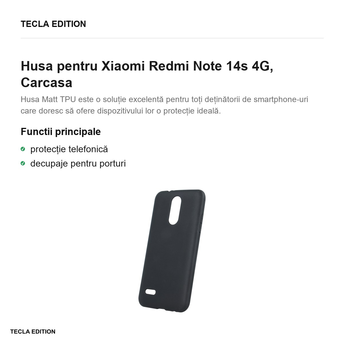 Husa Matt TPU pentru Xiaomi Redmi Note 14s 4G, Carcasa, Negru [2]