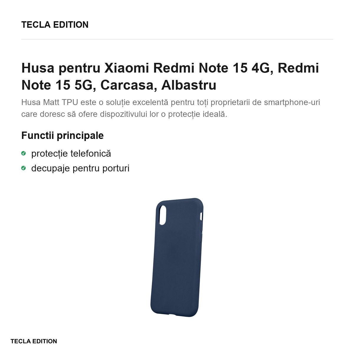 Husa Matt TPU pentru Xiaomi Redmi Note 15 4G, Redmi Note 15 5G, Carcasa, Albastru [2]