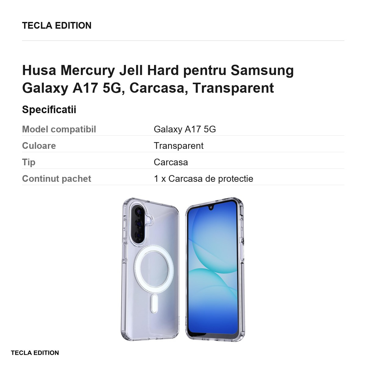 Husa Mercury Jell Hard pentru Samsung Galaxy A17 5G, Carcasa, Transparent [3]