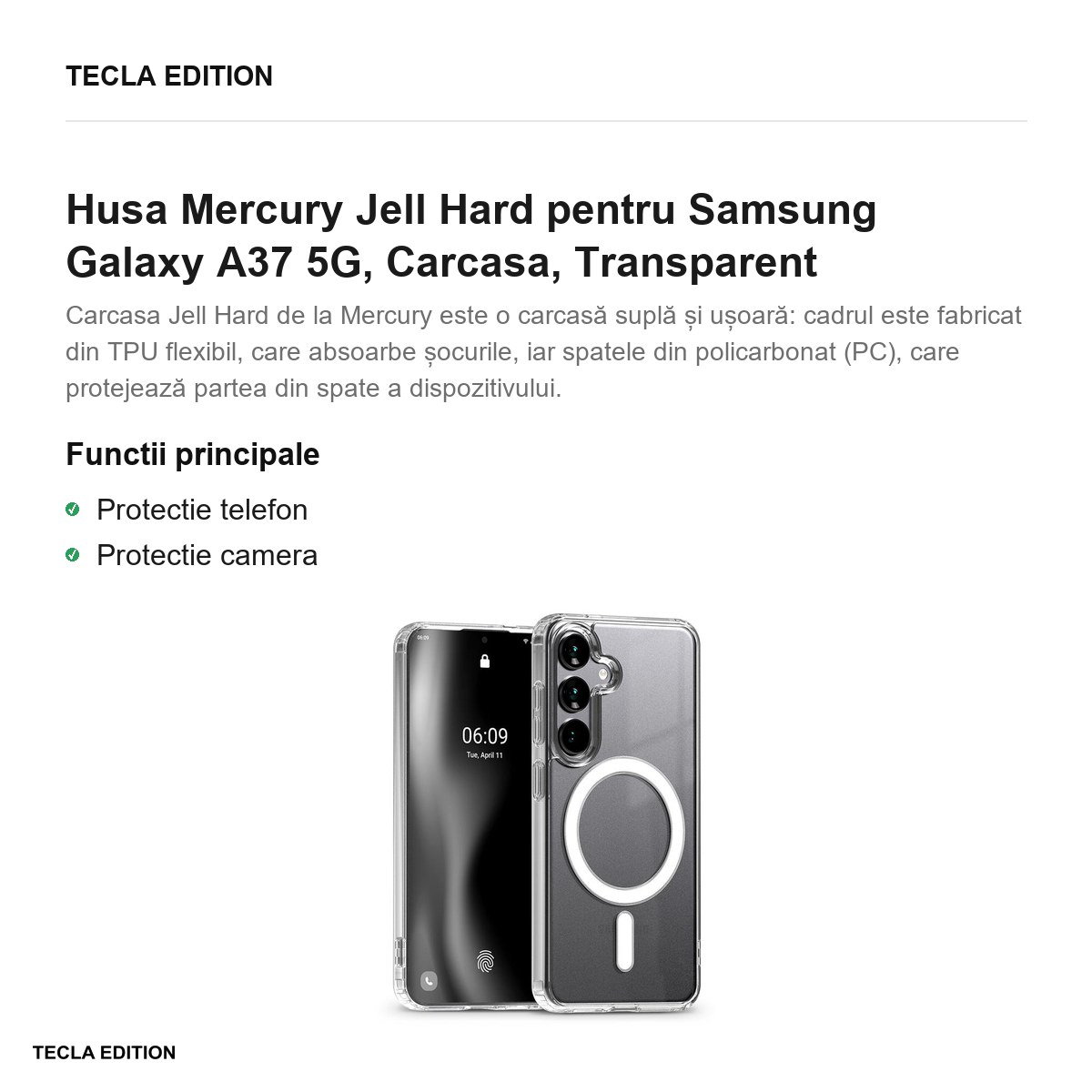 Husa Mercury Jell Hard pentru Samsung Galaxy A37 5G, Carcasa, Transparent [2]