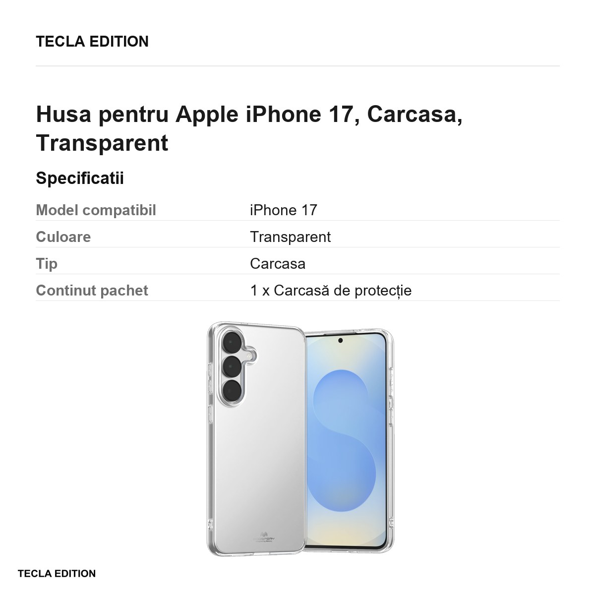 Husa Mercury Jelly pentru Apple iPhone 17, Carcasa, Transparent [3]