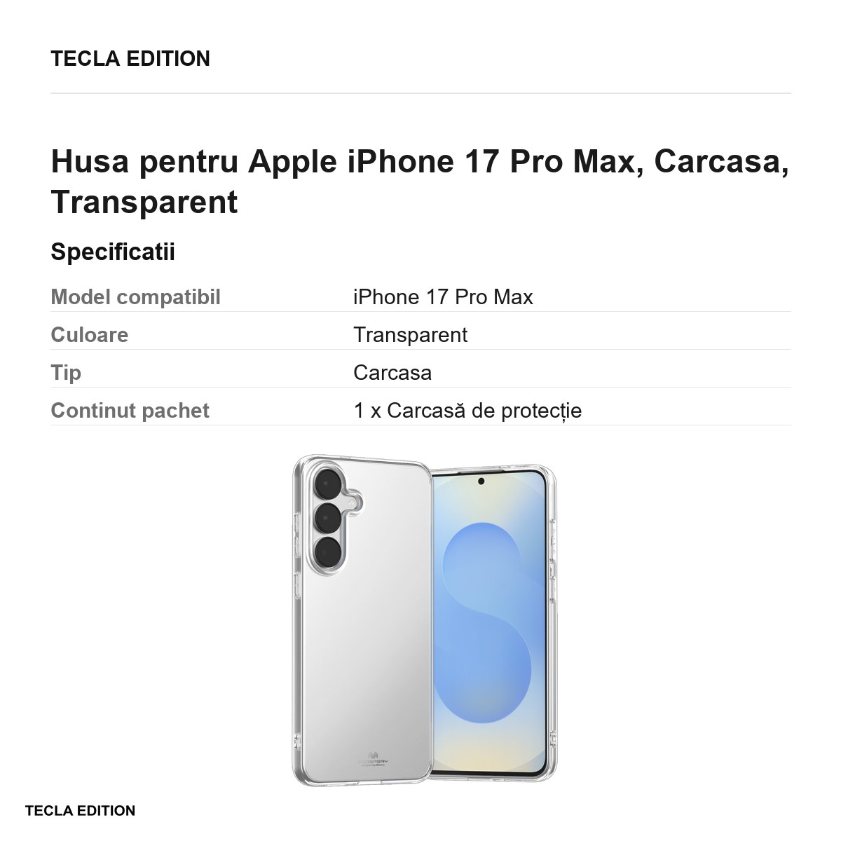 Husa Mercury Jelly pentru Apple iPhone 17 Pro Max, Carcasa, Transparent [3]