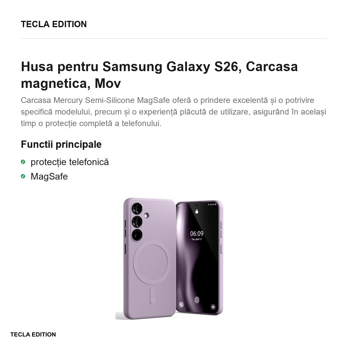 Husa Mercury Semi-Silicon Lilac pentru Samsung Galaxy S26, Carcasa magnetica, Mov [2]