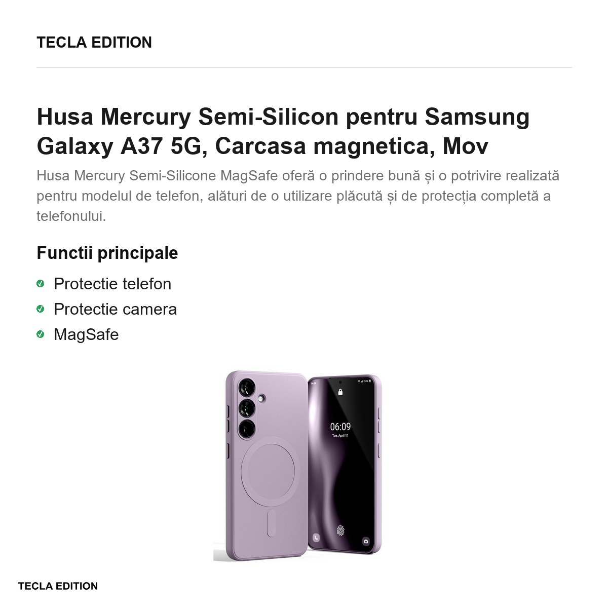 Husa Mercury Semi-Silicon pentru Samsung Galaxy A37 5G, Carcasa magnetica, Mov [2]