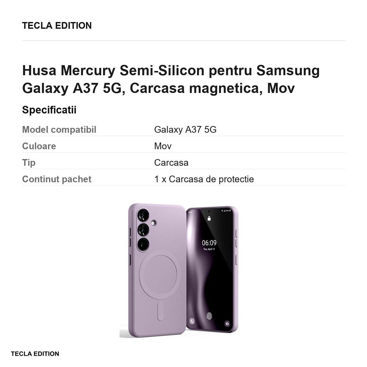 Husa Mercury Semi-Silicon pentru Samsung Galaxy A37 5G, Carcasa magnetica, Mov [3]