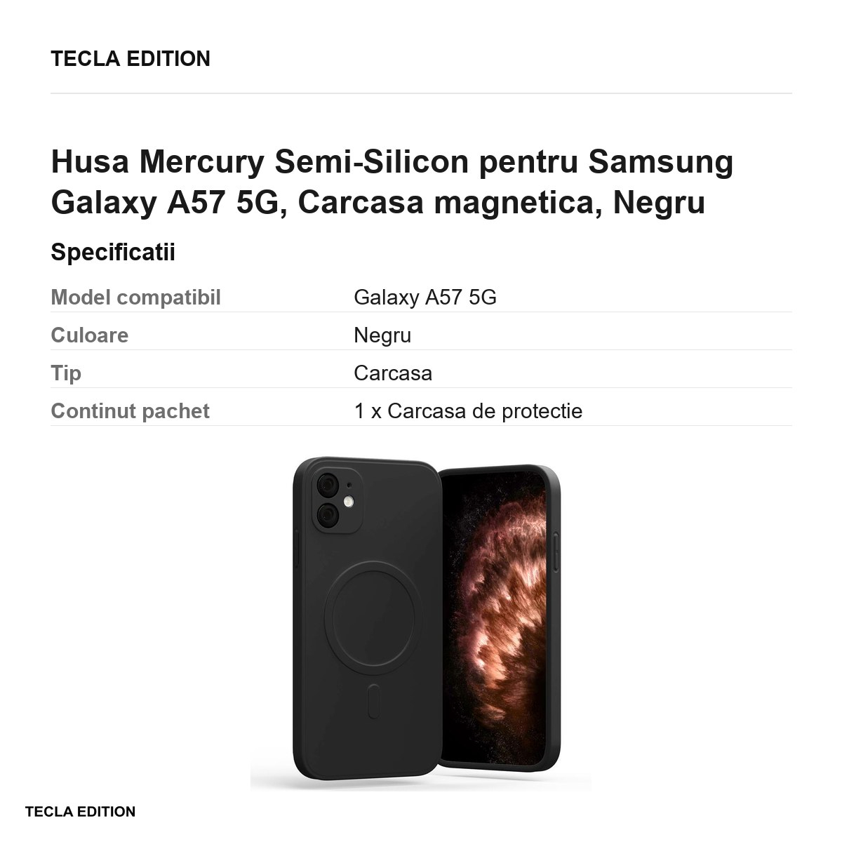 Husa Mercury Semi-Silicon pentru Samsung Galaxy A57 5G, Carcasa magnetica, Negru [3]