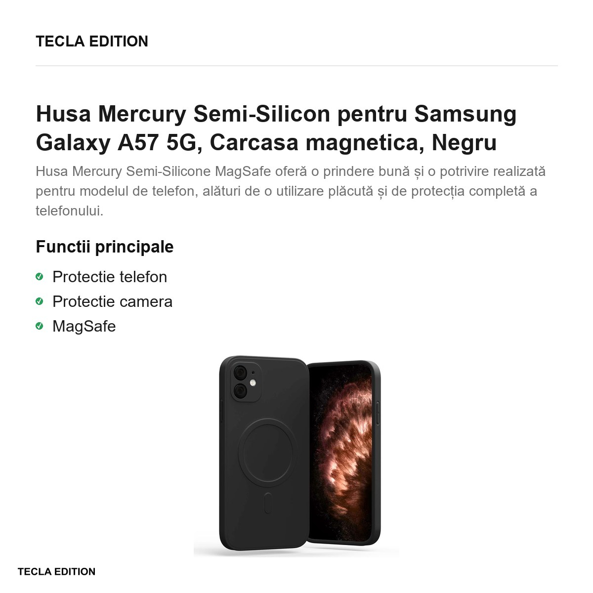 Husa Mercury Semi-Silicon pentru Samsung Galaxy A57 5G, Carcasa magnetica, Negru [2]