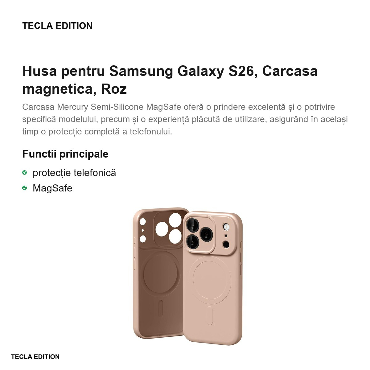 Husa Mercury Semi-Silicon Sand pentru Samsung Galaxy S26, Carcasa magnetica, Roz [2]