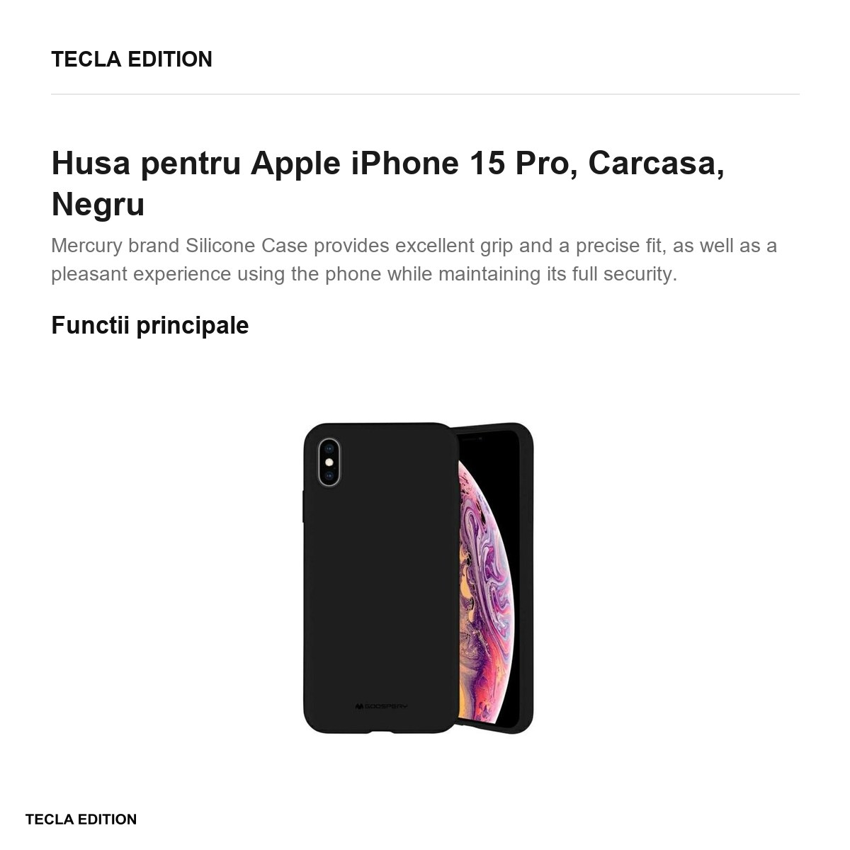 Husa Mercury Silicone pentru Apple iPhone 15 Pro, Carcasa, Negru [2]