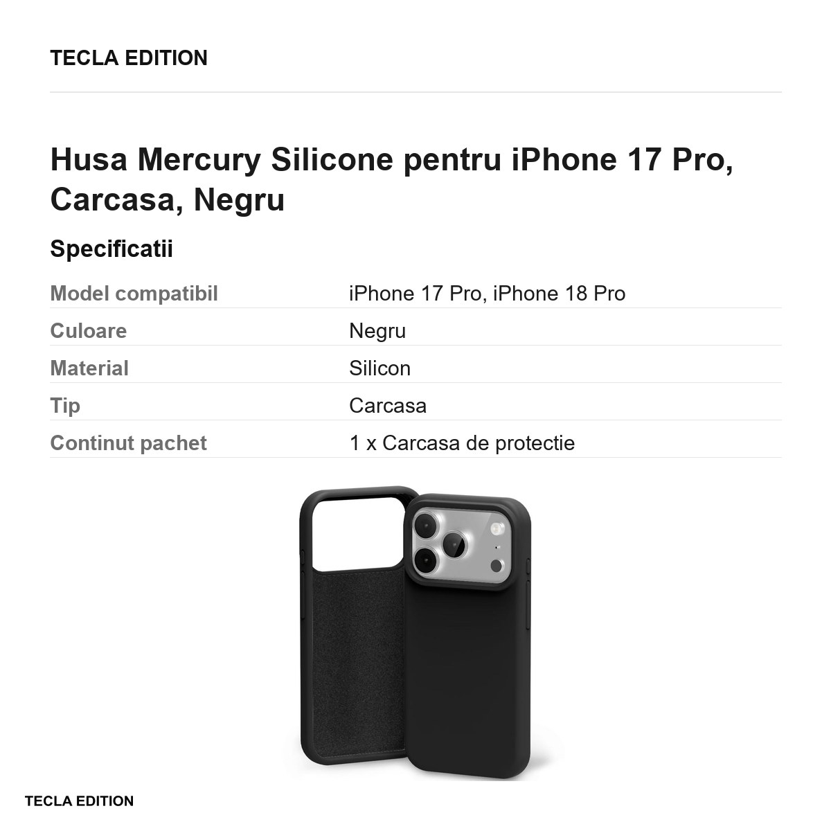 Husa Mercury Silicone pentru iPhone 17 Pro, Carcasa, Negru [3]