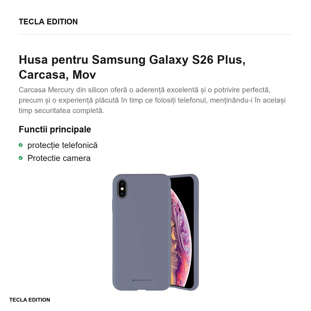 Husa Mercury Silicone + pentru Samsung Galaxy S26 Plus, Carcasa, Gri [2]