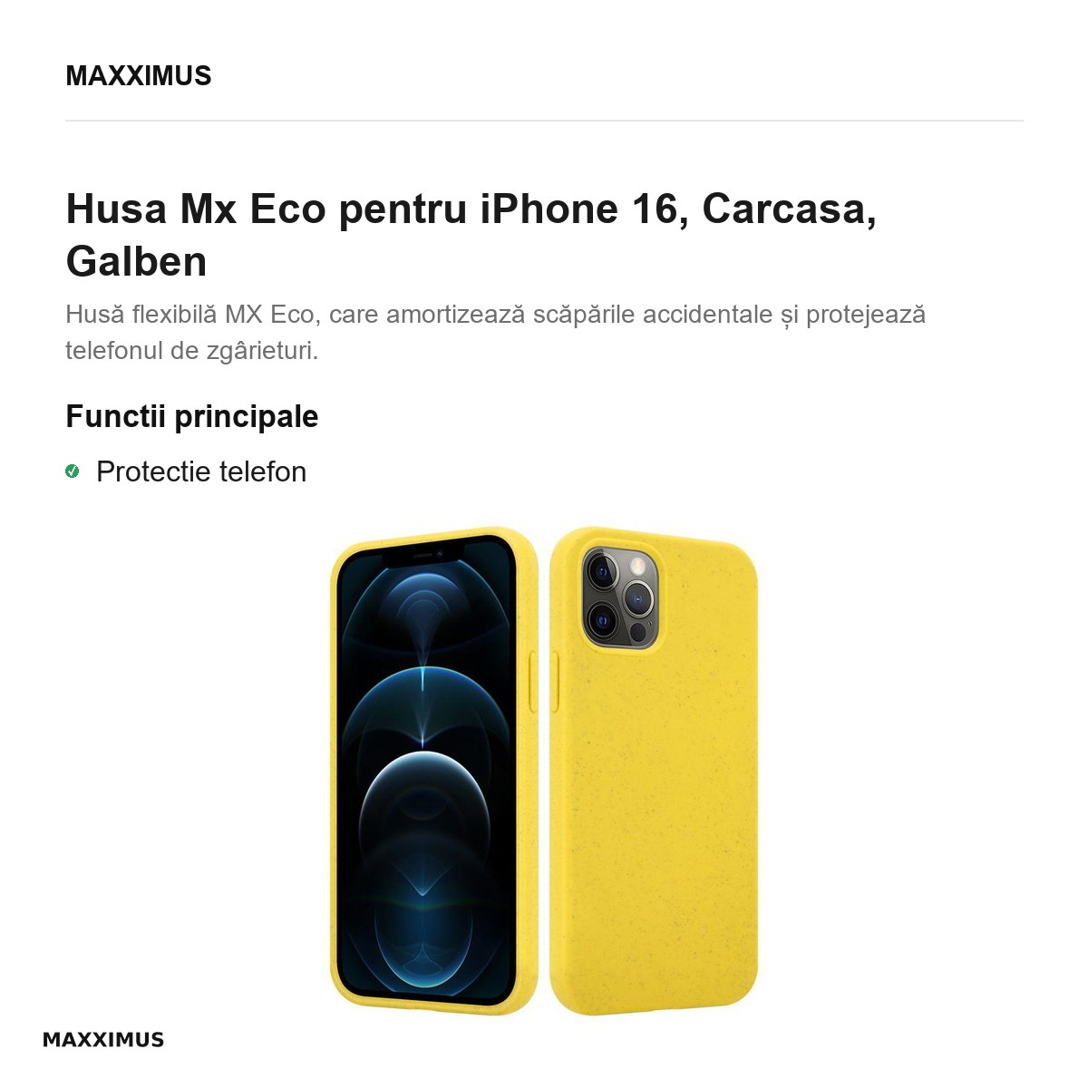 Husa Mx Eco pentru iPhone 16, Carcasa, Galben [2]