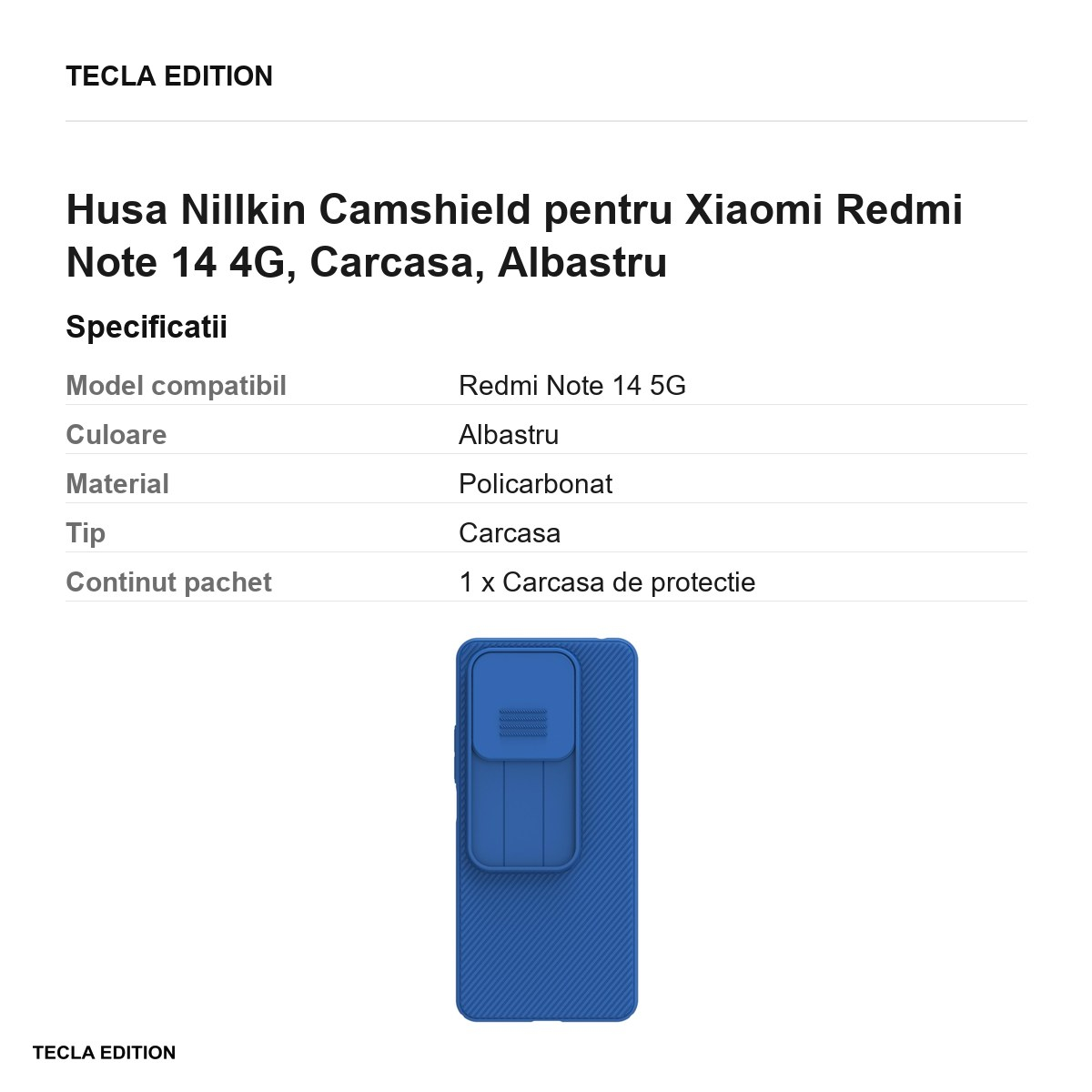 Husa Nillkin Camshield pentru Xiaomi Redmi Note 14 4G, Carcasa, Albastru [3]
