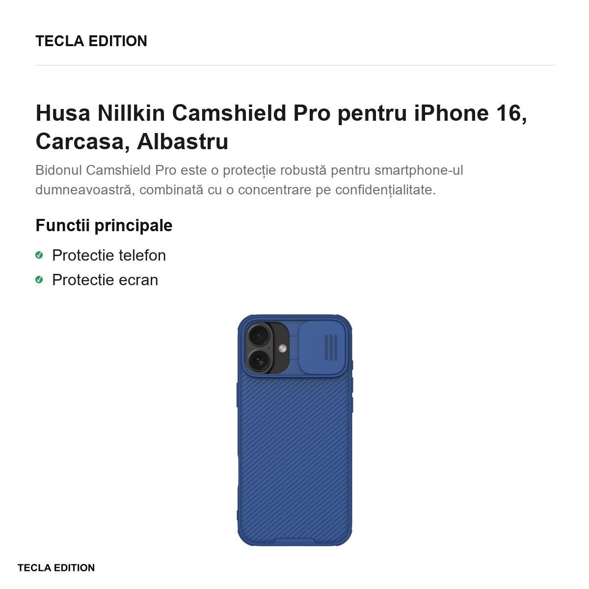 Husa Nillkin Camshield Pro pentru iPhone 16, Carcasa, Albastru [2]