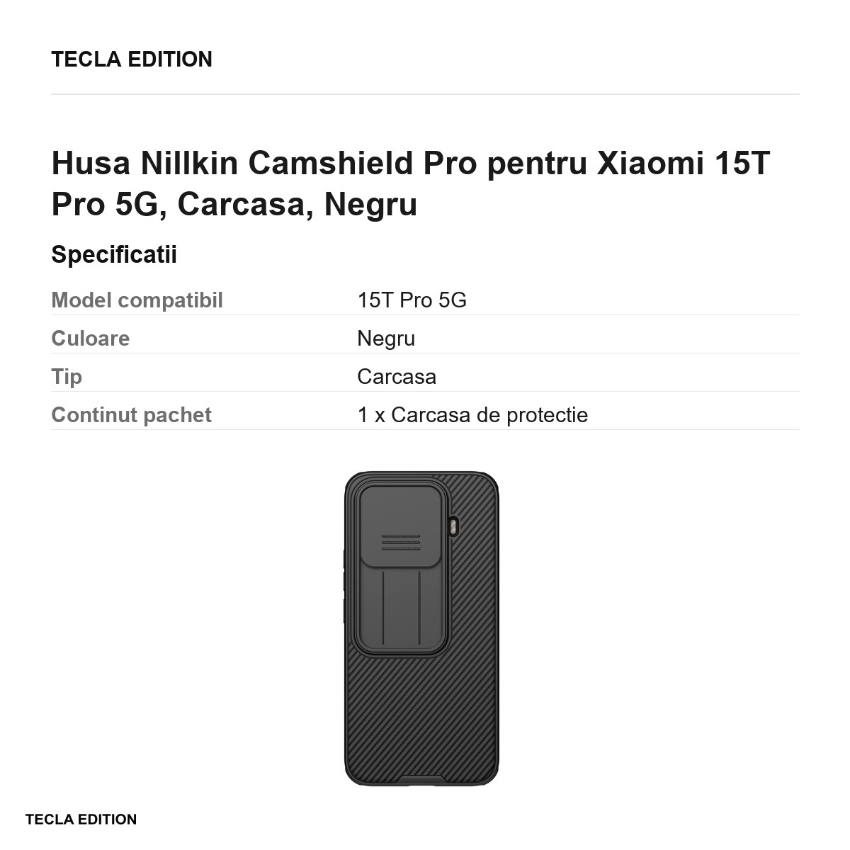 Husa Nillkin Camshield Pro pentru Xiaomi 15T Pro 5G, Carcasa, Negru [3]