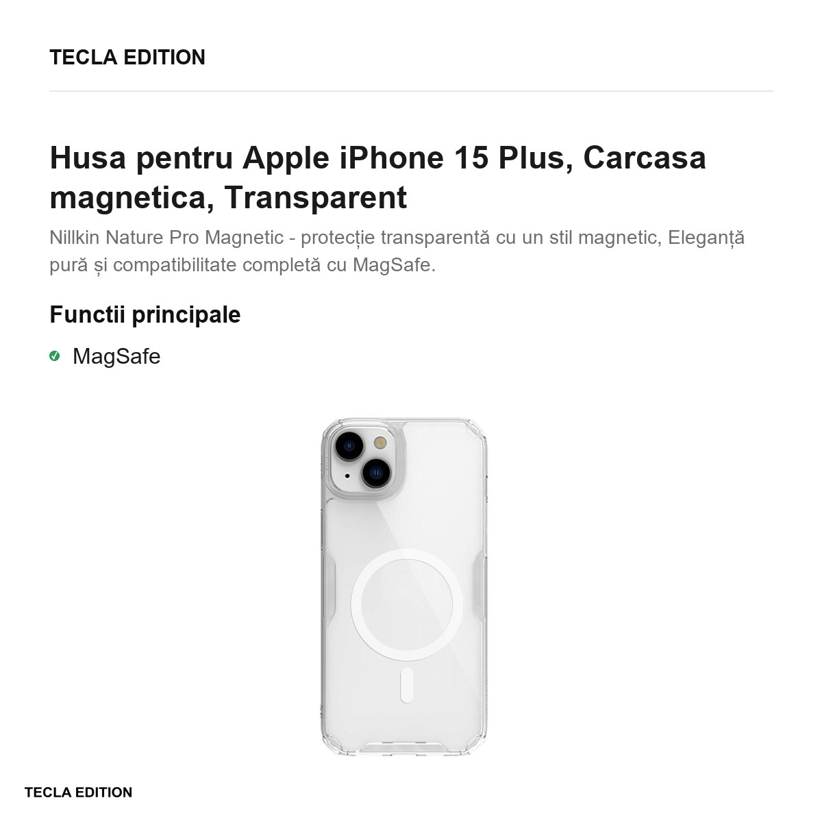 Husa Nillkin Nature Pro Magnetic pentru Apple iPhone 15 Plus, Carcasa magnetica, Transparent [3]