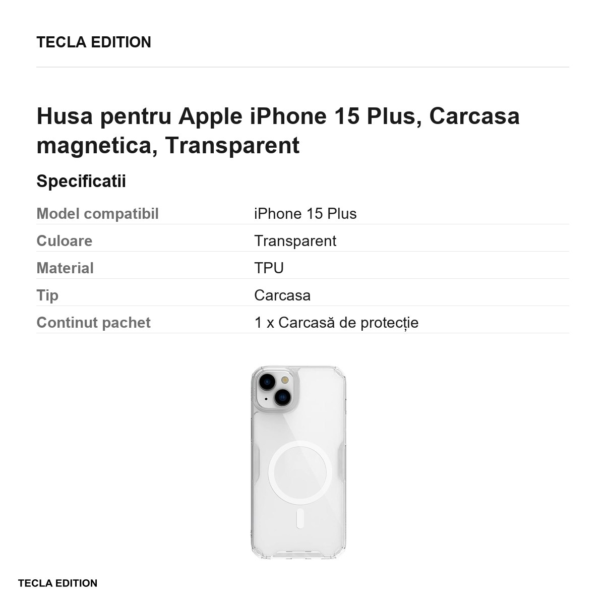 Husa Nillkin Nature Pro Magnetic pentru Apple iPhone 15 Plus, Carcasa magnetica, Transparent [5]
