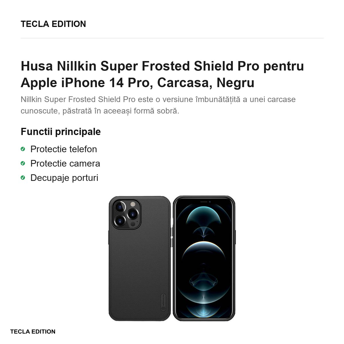 Husa Nillkin Super Frosted Shield Pro pentru Apple iPhone 14 Pro, Carcasa, Negru [2]