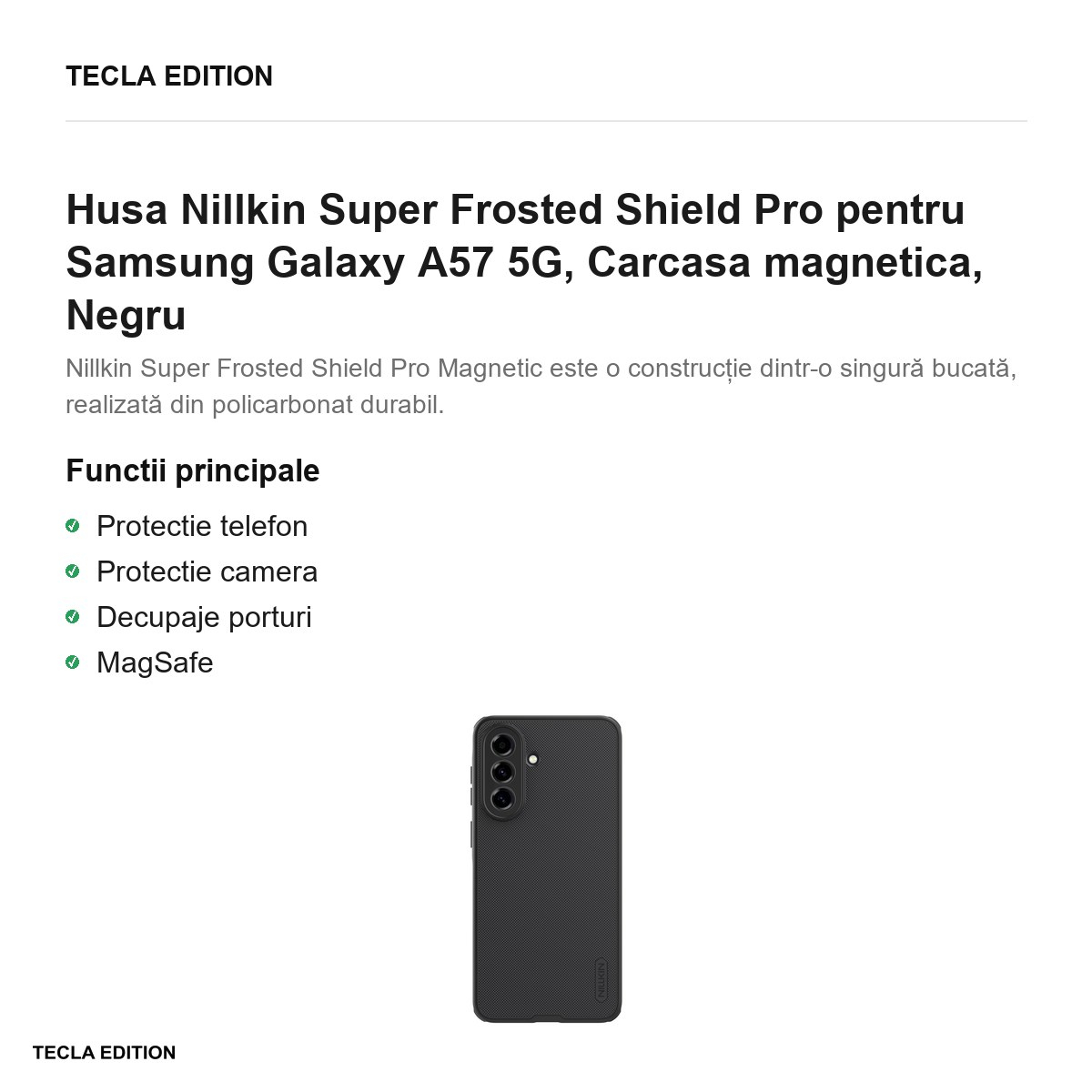 Husa Nillkin Super Frosted Shield Pro pentru Samsung Galaxy A57 5G, Carcasa magnetica, Negru [2]