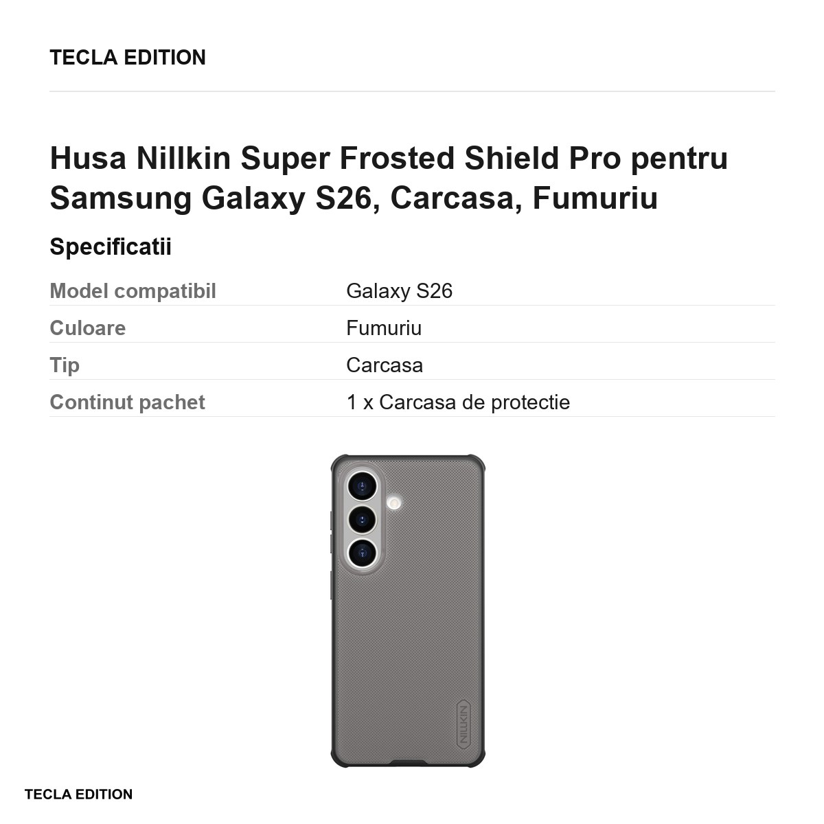 Husa Nillkin Super Frosted Shield Pro pentru Samsung Galaxy S26, Carcasa, Fumuriu [3]