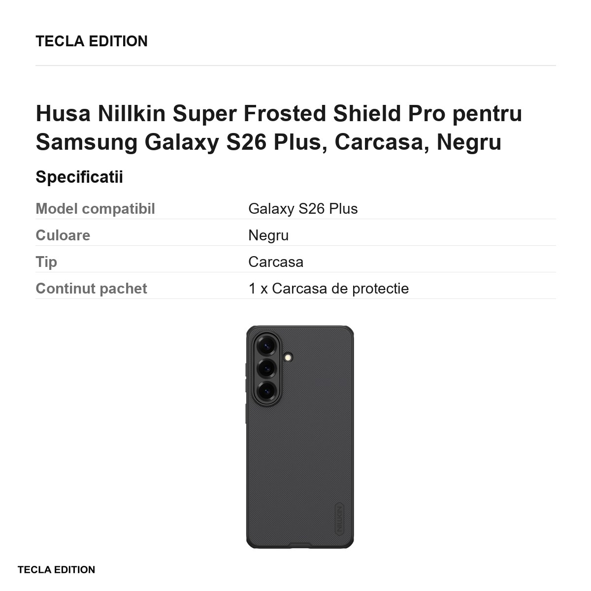 Husa Nillkin Super Frosted Shield Pro pentru Samsung Galaxy S26 Plus, Carcasa, Negru [3]