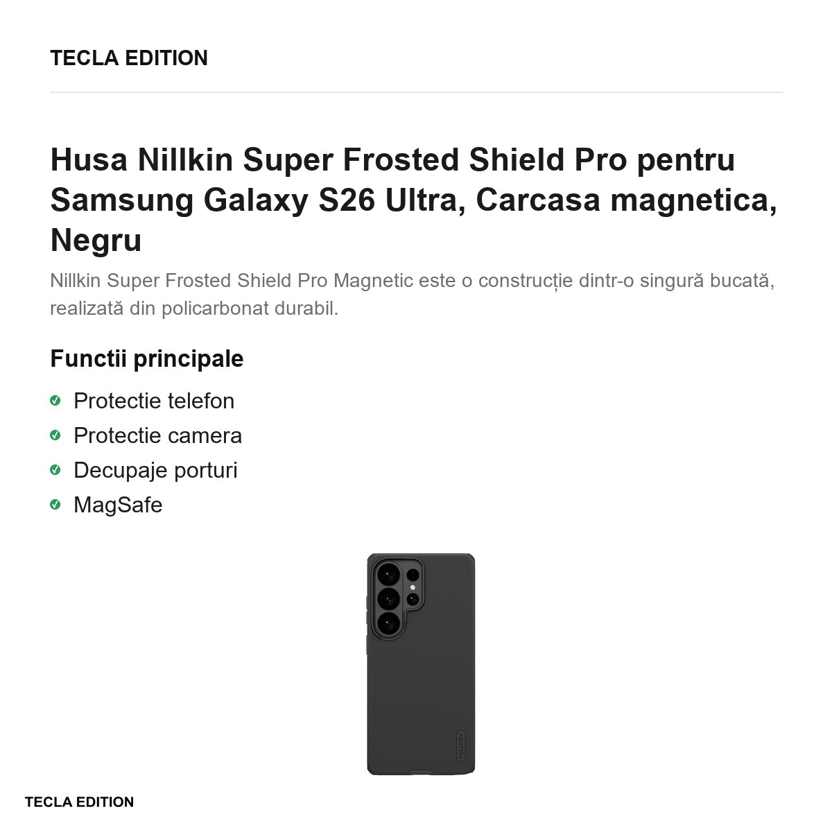 Husa Nillkin Super Frosted Shield Pro pentru Samsung Galaxy S26 Ultra, Carcasa magnetica, Negru [2]
