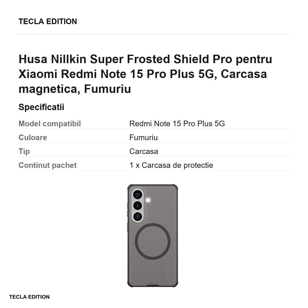 Husa Nillkin Super Frosted Shield Pro pentru Xiaomi Redmi Note 15 Pro Plus 5G, Carcasa magnetica, Fumuriu [3]