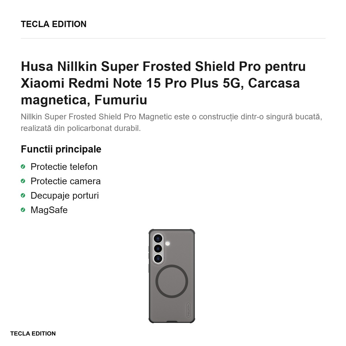 Husa Nillkin Super Frosted Shield Pro pentru Xiaomi Redmi Note 15 Pro Plus 5G, Carcasa magnetica, Fumuriu [2]
