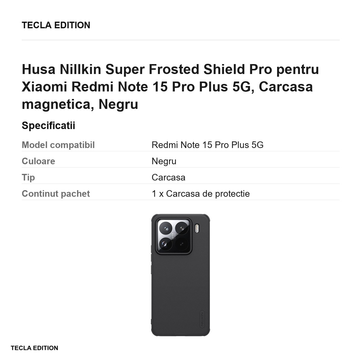 Husa Nillkin Super Frosted Shield Pro pentru Xiaomi Redmi Note 15 Pro Plus 5G, Carcasa magnetica, Negru [3]