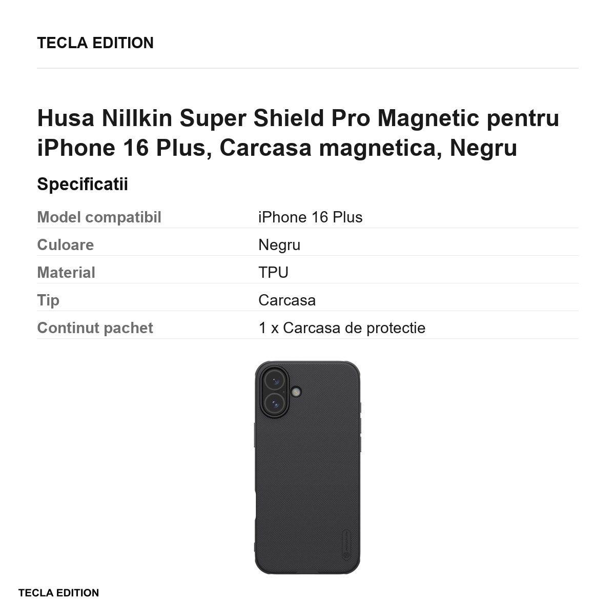 Husa Nillkin Super Shield Pro Magnetic pentru iPhone 16 Plus, Carcasa magnetica, Negru [3]